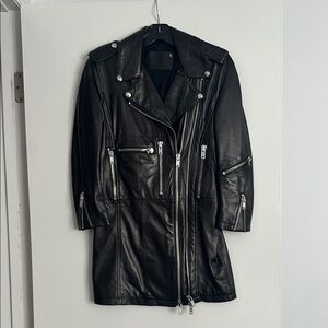 R13 Black Leather Long Motorcycle Jacket